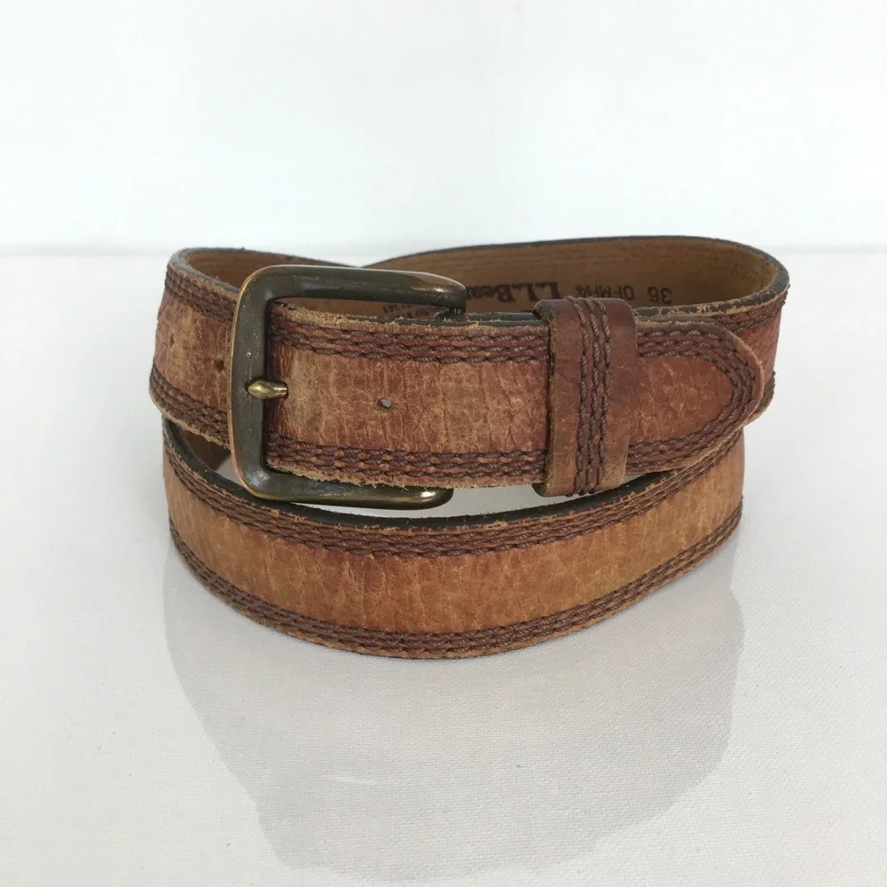 Vintage L.L. Bean Men’s Brown Leather Belt Distressed Western Cowboy Size 36